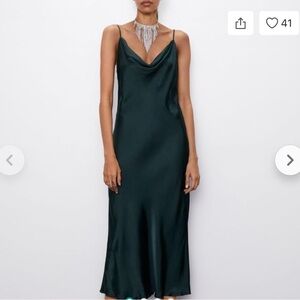 Zara emerald green cowl neck slip dress